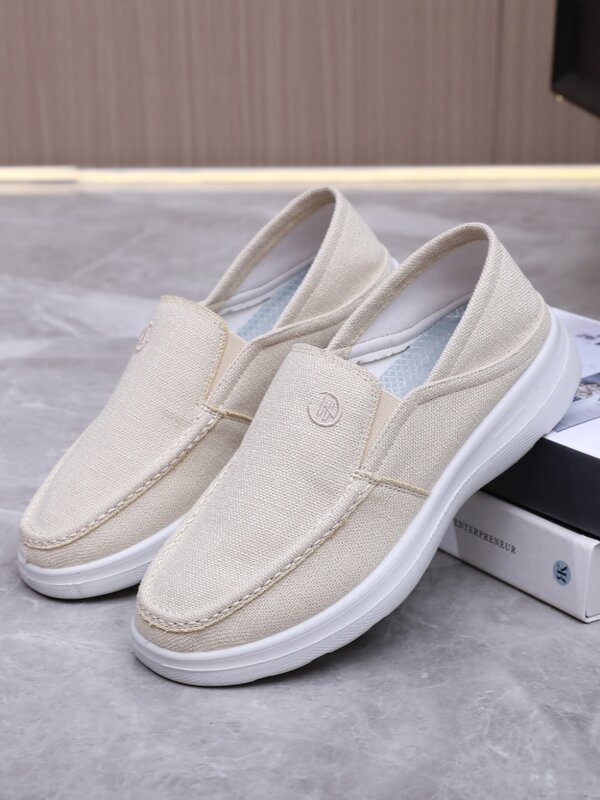 2024 New Old Beijing Cloth Shoes Men's Shoes Flat Bottom Breathable Summer One Step Linen Casual Shoes Dad's Shoe Soft Sole
