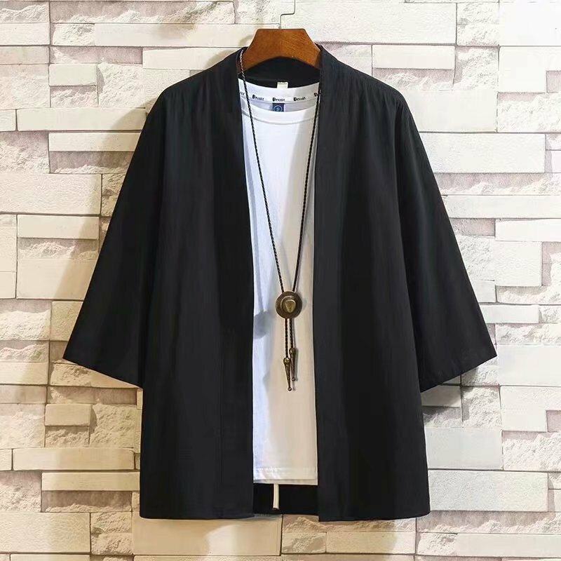 Men's Fashion Casual Taoist Robe Chinese Style Loose Hanfu Cardigan Shirt Oversized Windbreaker Japanese Kimono Cape Jacket