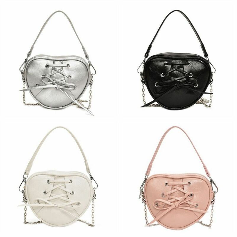 Decorative Chain Crossbody Bag Fashion Mini Solid Color Handbag PU Leather Makeup Bag Women