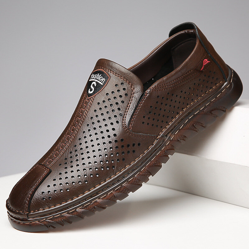 Verão sapatos casuais masculinos marca de couro respirável mocassins confortáveis ao ar livre caminhada calçados masculinos zapatos hombre