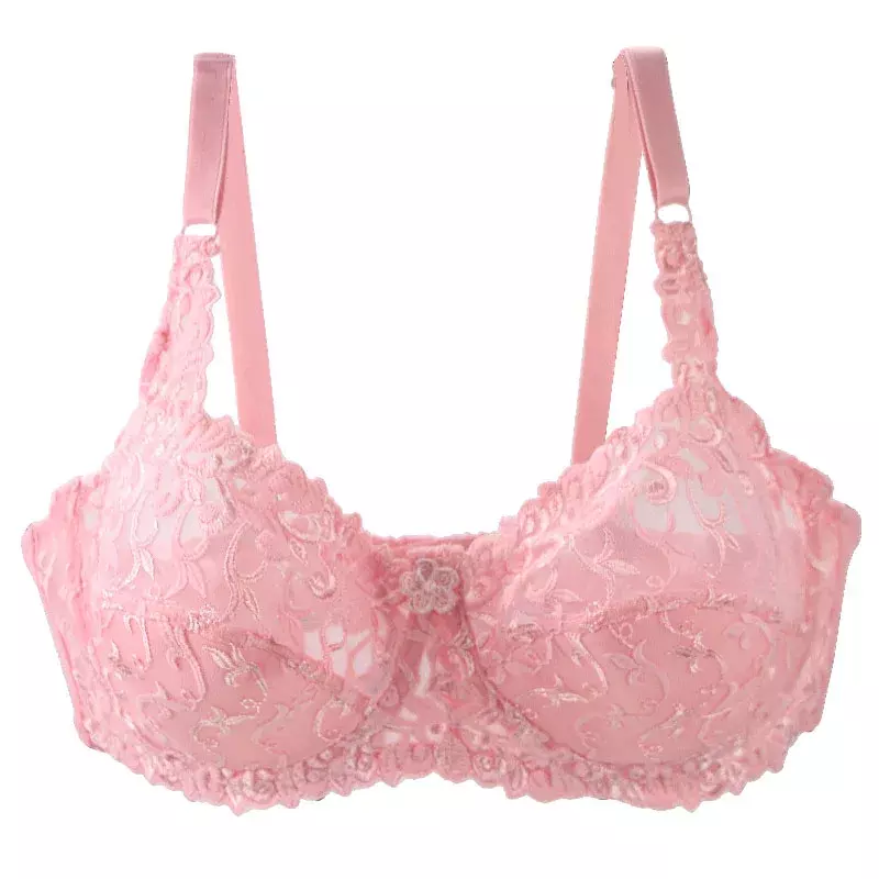 WENLI Plus Size Bralette Lace Ultra-Thin Thick Brassiere Embroidery Sexy Transparent Underwear Color Patchwork CD Cup Bras