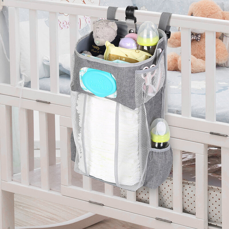 Pendurado Saco De Armazenamento De Coisas Do Bebê Berço Fralda Organizador Cot Bed Bag Infant Essentials Fralda Toalhetes De Garrafa Ordenar