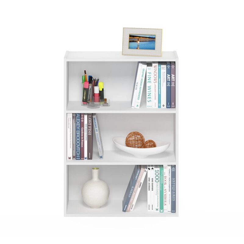 Contemporary Engineered Wood 3-Tier Open Shelf in Plain White