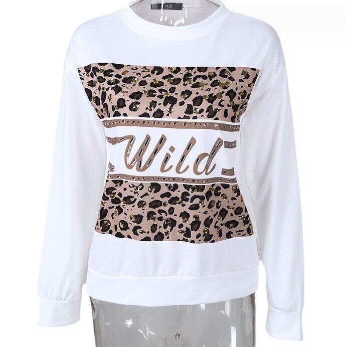 Women's Sweater 2023 Casual Autumn Leopard Print Hot Diamond  Long Sleeve Round Neck Pullover Tops Temperament Commuting