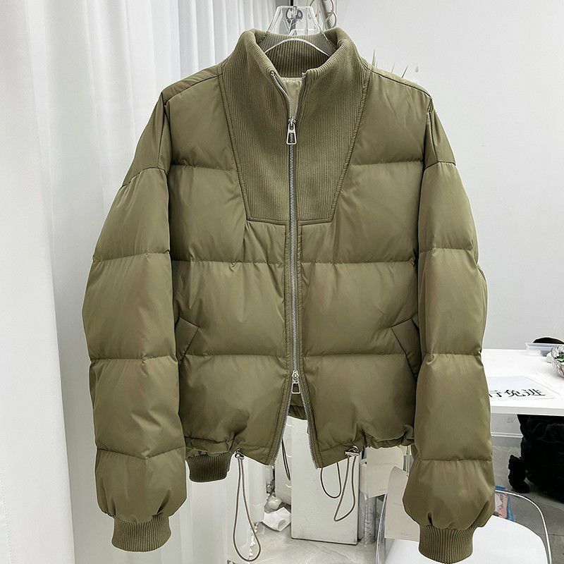 Casaco de algodão curto feminino, jaqueta solta emendada, novo, outono e inverno, 2024
