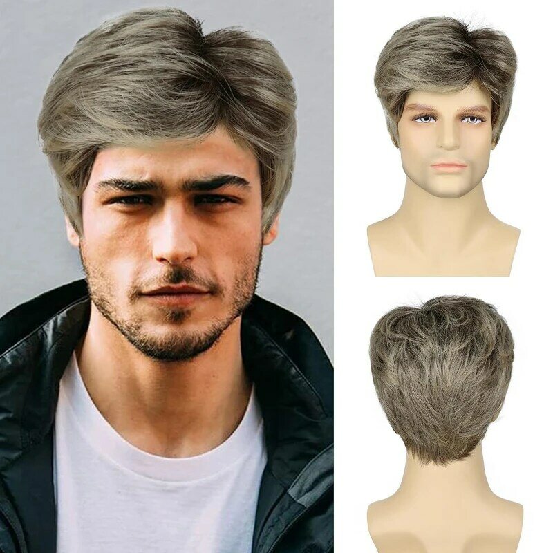 Fashion Short Curly Hair Wig for Man Synthetic Natural Looking Male Wigs Heat Resistant for Daily Party Use Easy Wear and Go