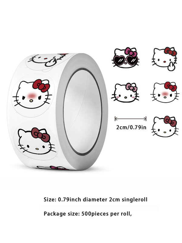 500Pcs/Roll Sanrio Hello Kitty Cartoon Sticker Kuromi Cinnamoroll Pochacco Stickers for Kids Girls DIY Laptop Phone Diary