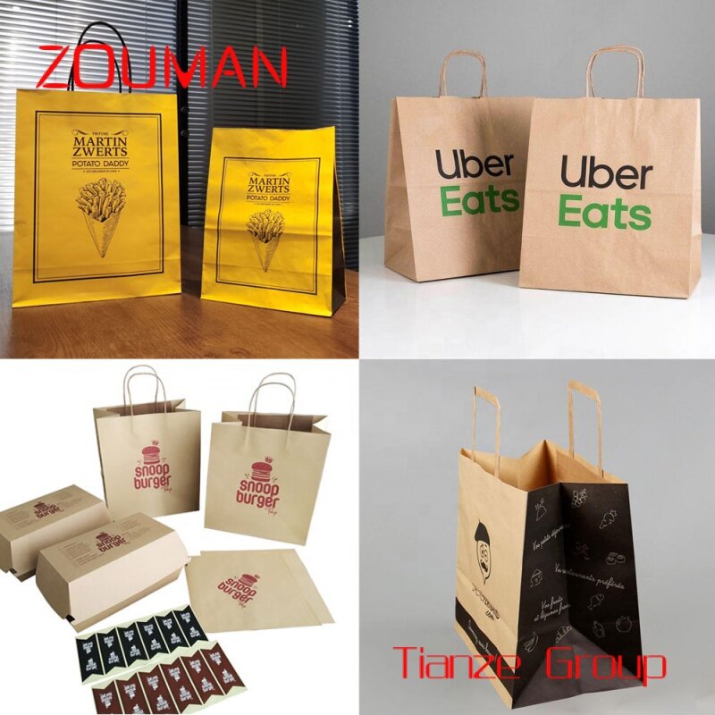 กระเป๋าใส่ของอาหารแบบกำหนดเองสำหรับบรรจุถุงกระดาษพร้อมโลโก้จัดส่งถุงอาหารกระดาษคราฟท์กระดาษสีน้ำตาล