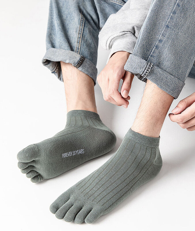 Cinco dedos meias masculinas listra fina respirável meias de algodão absorvente de suor split toe meias de algodão tubo curto meias de algodão