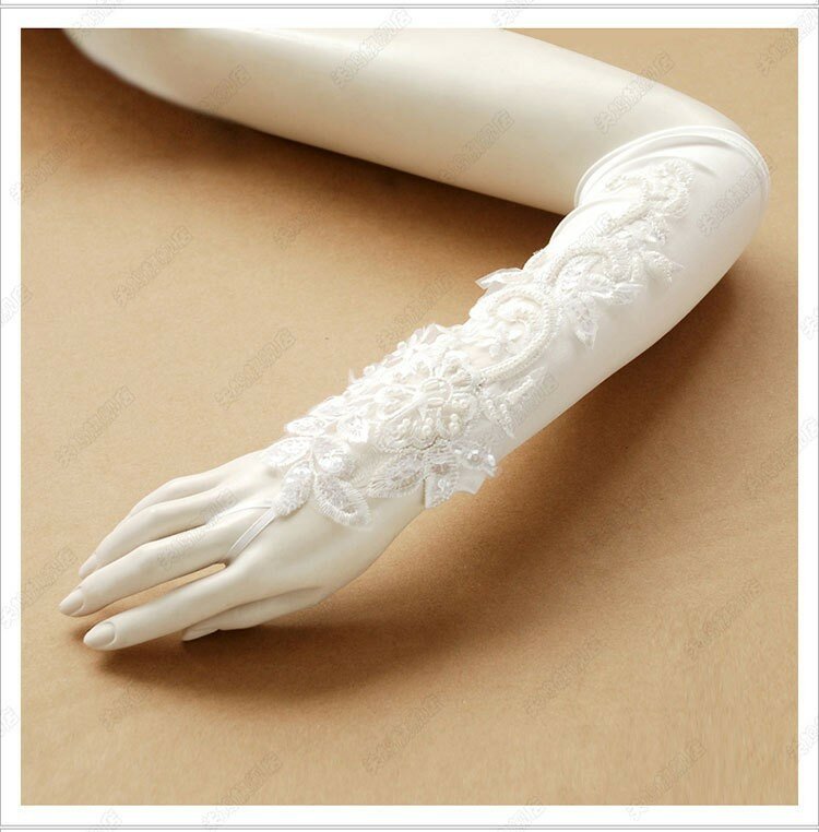 2023 New autumn and winter wedding dress gloves long fingerless embroidered lace white bridal accessories