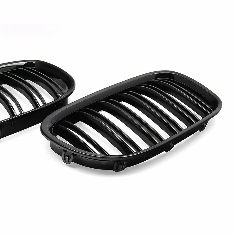 Kisi depan Slat ganda mobil hitam mengkilap untuk BMW 7 Series F01 F02 F03 F04 2009-2015 Aksesori Grill ginjal