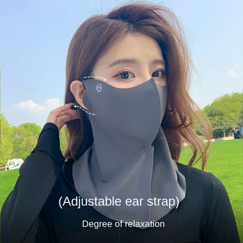 Masker Wajah wanita, pelindung wajah sutra es tipis bernapas Anti-UV tanpa jejak