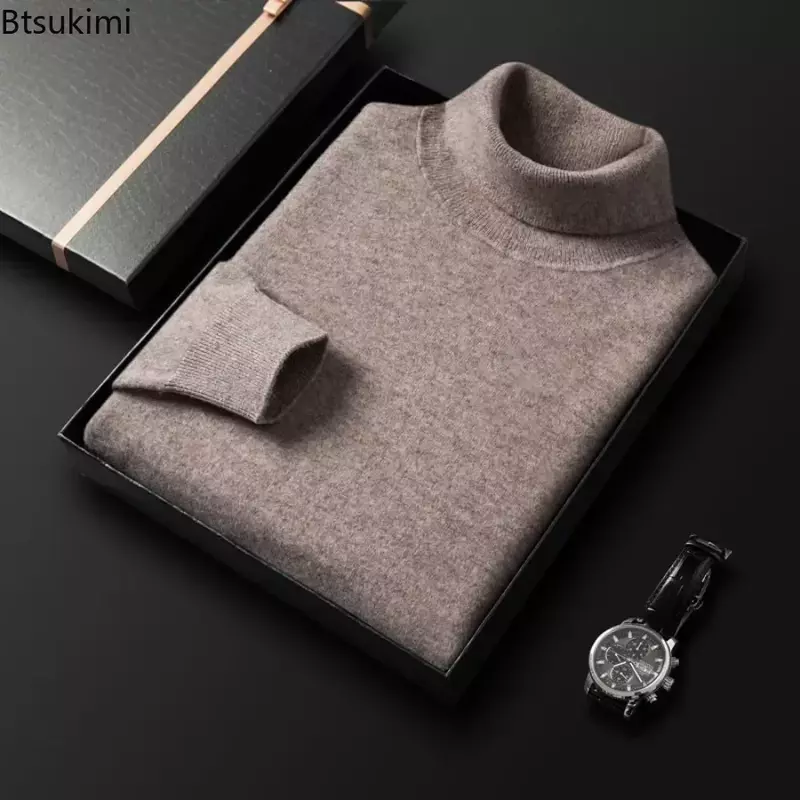 New 2024 Men's Warm Sweaters High Collar Woolen Sweaters Tops Male Autumn Winter Solid Cashmere Sweaters Men's Knitted Pullovers