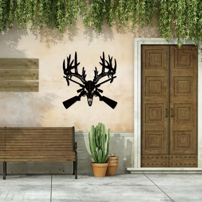 Metal Deer Skull and Sign , Metal Man Cave Sign,Garage Sign,Hunting Decor, Presente para ele