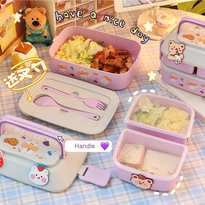 Kawaii Tragbare Lunch Box Für Mädchen Schule Kinder Kunststoff Picknick Bento Box Mikrowelle Lebensmittel Box Mit Fächern Lagerung Container brotdose