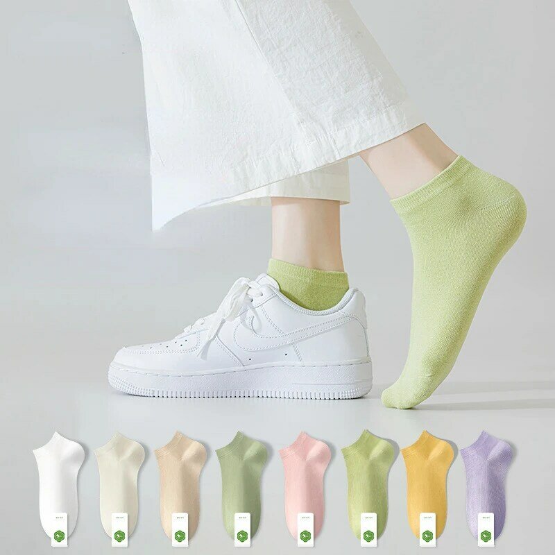 Calcetines tobilleros transpirables para mujer, medias cómodas de algodón, Color sólido, 5 pares