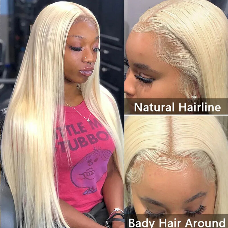 613 Blonde Rechte 13X6 Hd Transparante Lace Front Pruik Human Hair Brazilian Preplucked 13 × 4 Lace Frontale Pruik Kleur Pruik Voor Vrouwen