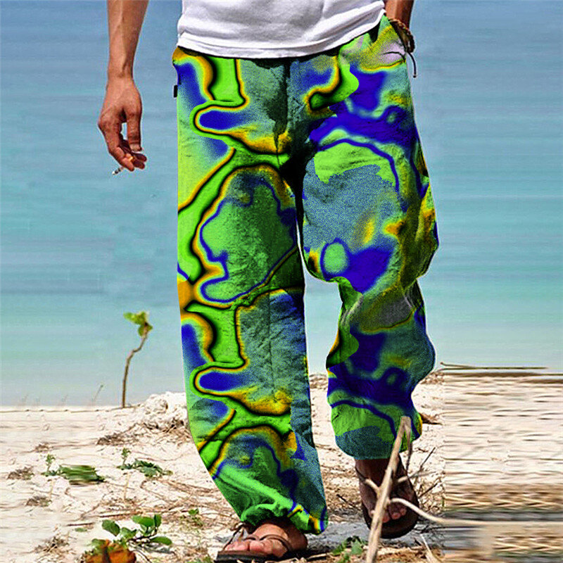 Pantalon de plage décontracté pour homme, pantalon à jambes larges, imprimé en 3D, style hawaïen, tendance de la mode abstraite, été