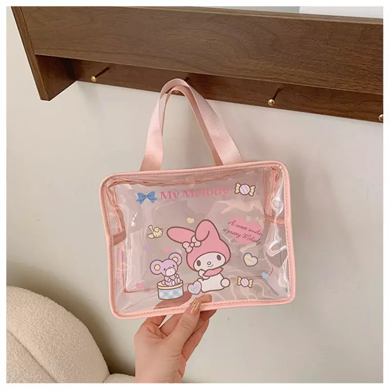 Sanrio-Cute Cartoon Handbag for Kid, impermeável, pendurado, saco cosmético leve, Jade, novo, M
