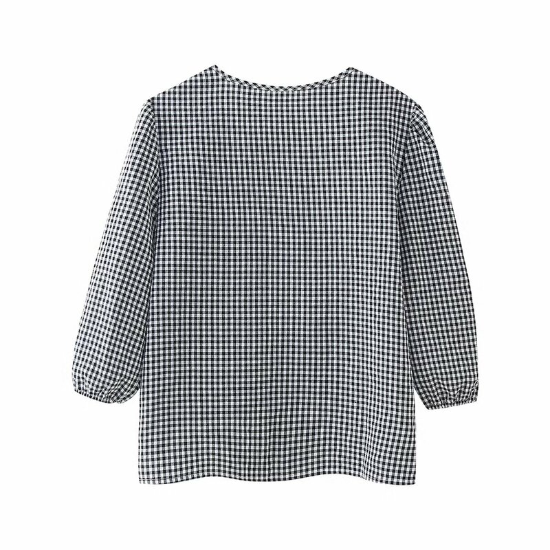 Women's 2024 New Fashion Casual V Neck Checkered Shirt Retro Short Sleeve Lace up Women's Shirt Chic Top+shorts Women's suit