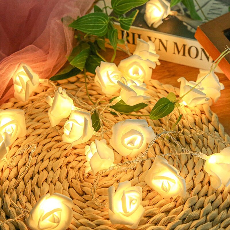 Guirnalda de luces de flores artificiales para decoración de árbol, guirnalda de luces de colores con USB y batería, 10/20