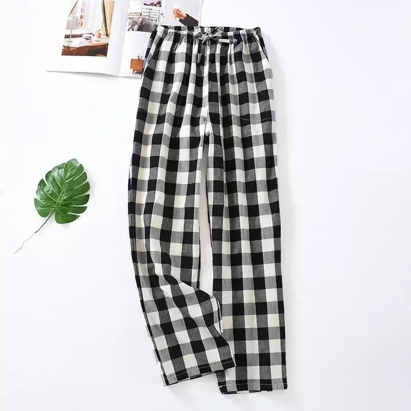Thin Home Four Casual For Pants Sleepwear Long Woven Cotton Seasons tasche pantaloni pigiama Side Women With