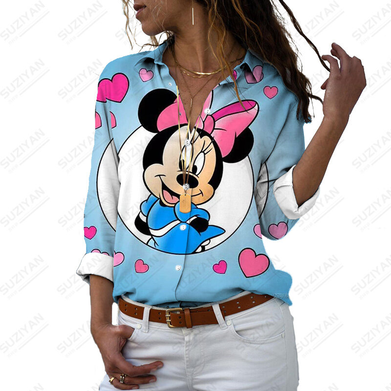 Camisola de manga comprida feminina Disney, blusa solta, camisa casual, nova moda, primavera e outono