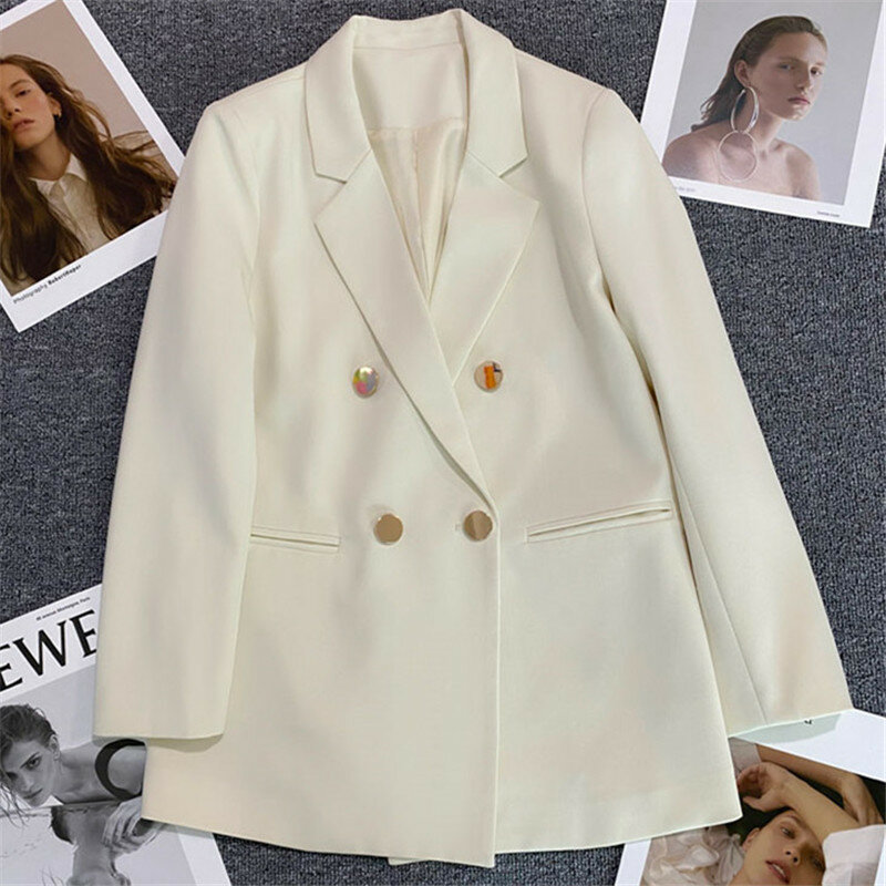 女性用ダブルブレストジャケット,オフィスウェア,長袖,単色,エレガントなファッション,英国,秋,春