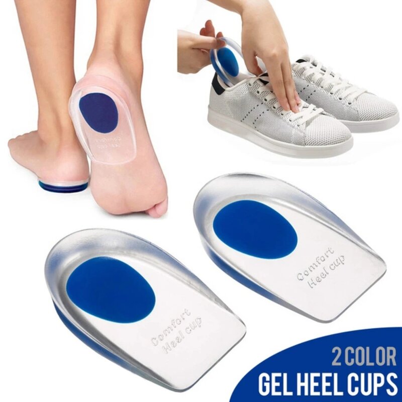 Plantillas de Gel de silicona suave para el talón, cojín para el dolor de pies, masajeador para el cuidado del medio talón, almohadillas para zapatos, aumento de altura, 1 par
