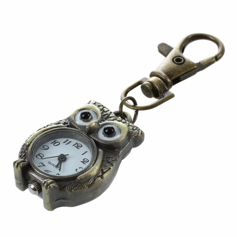 フクロウの形をしたキーホルダー時計、キーリング、37x24mm