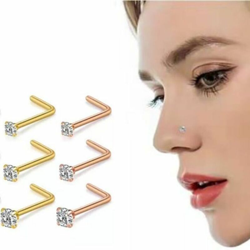 Perno per naso con gemma in acciaio inossidabile nuovissimo Set di Piercing a forma di L con Piercing al naso con diamanti
