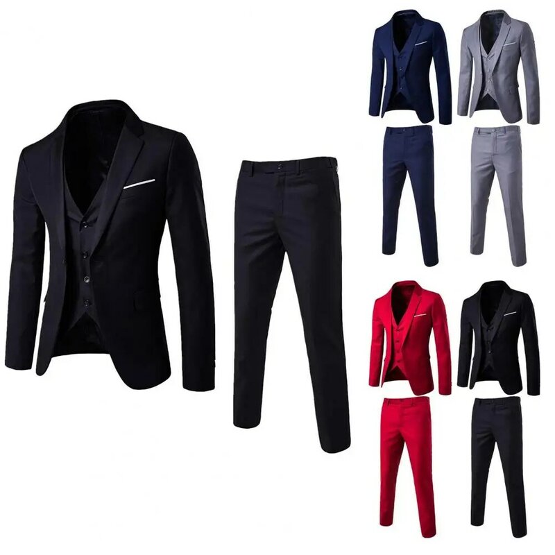 1 Set Men Suit Popular Male Blazer Vest Pants Set Single-Breasted Vest Coat Zipper Closure Trousers for Wedding