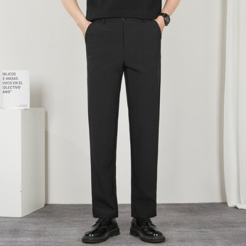 Мужские брюки с прямыми штанинами, повседневные облегающие универсальные деловые Простые Длинные брюки, 9 дюймов, лето 2024