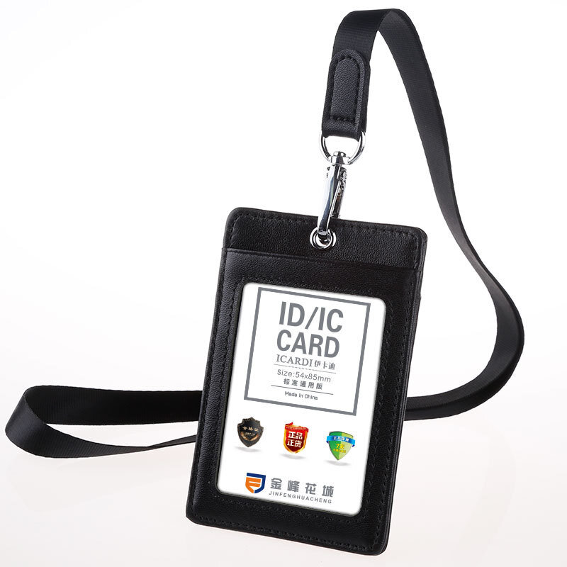 Porte-carte d'identité en cuir véritable, étui transparent pour badge, clip pour carte de crédit bancaire, accessoires de haute qualité, nouveau