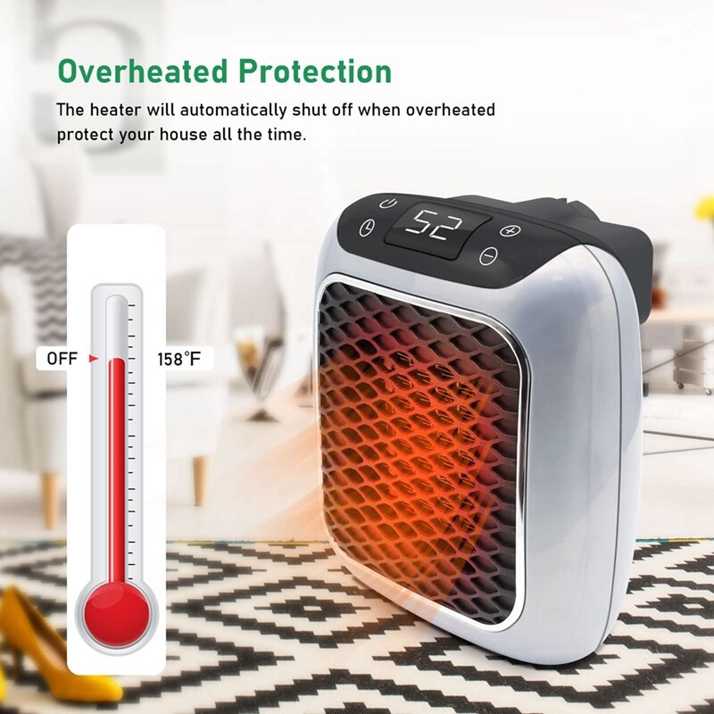 1 Piece Mini Fan Heater, Fan Heater Socket, Socket Heater Gray & Black Plastic Fan Heater, 800 Watt Remote Control