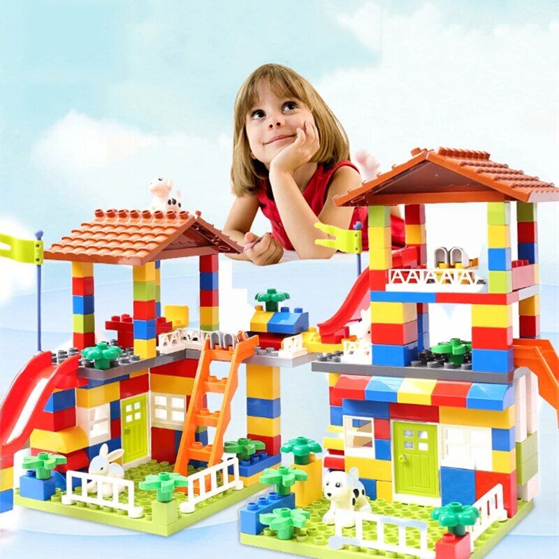 シティハウス用の大きなブロック,組み立てられたスライドフィギュア,城のレンガのおもちゃ,子供へのギフト