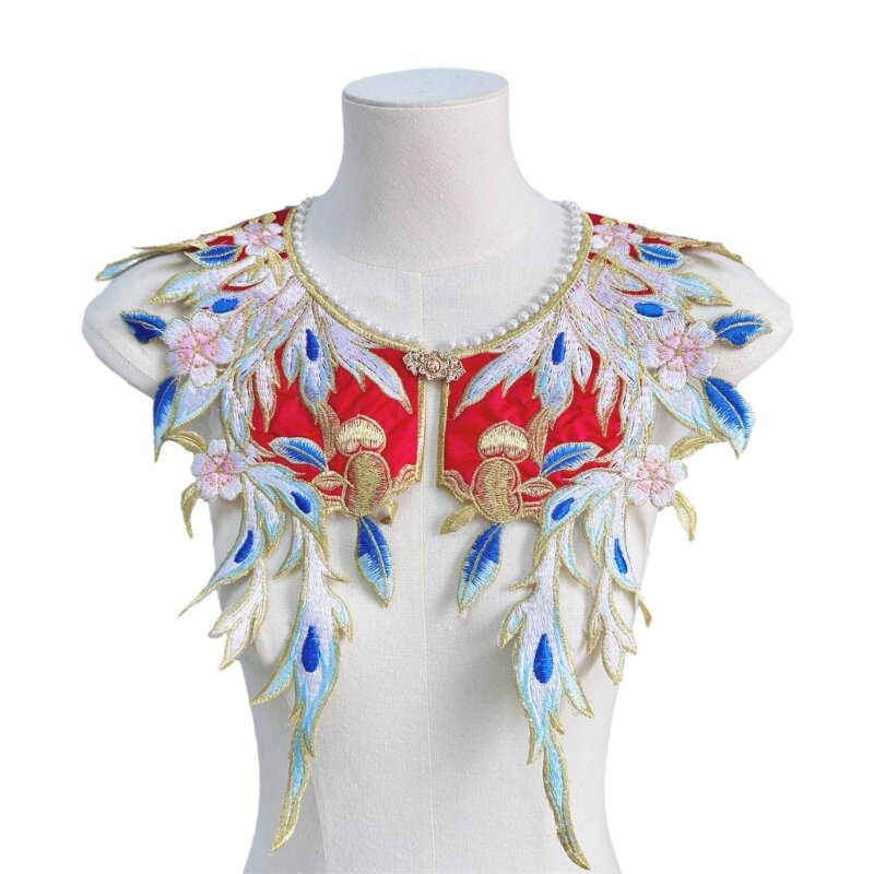 Detachable Shawl Hanfu Collar Yunjian Floral Embroidery Pearls Decorative Neckline Yunjian Collar Decorative Hanfu Shawl