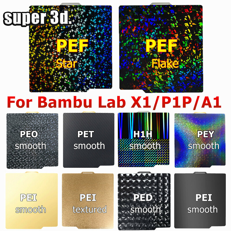 Сборная пластина PEO PET для Bambu Lab x1 P1S P1P сборная пластина гладкая H1H PEY двухсторонний пружинный стальной лист pei для Bambulabs X1C A1