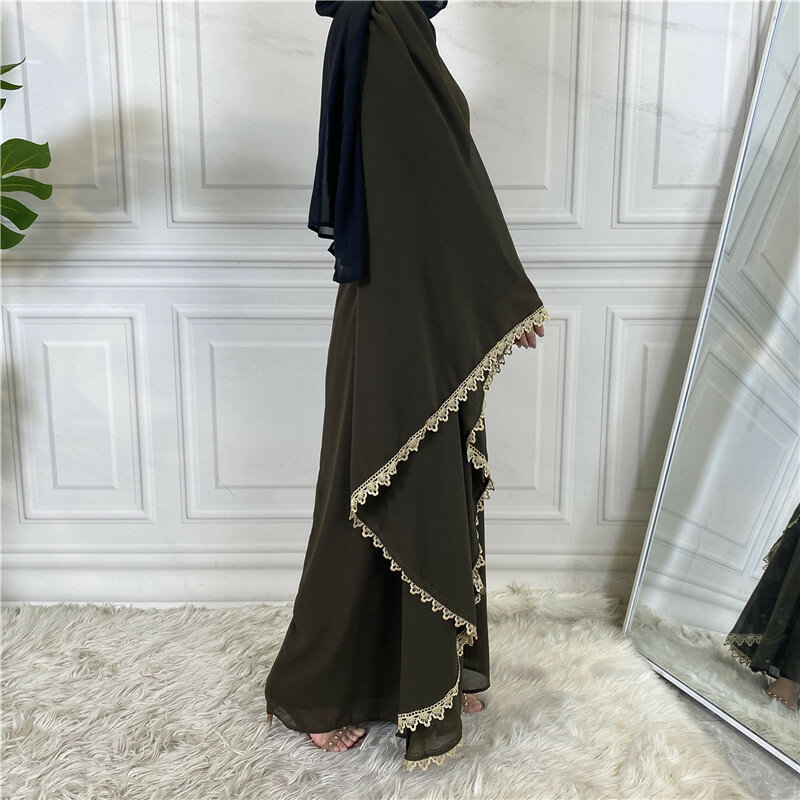 Abaya-Robe Longue à Manches Chauve-Souris pour Femme, Vêtement Musulman, Couleur Unie, Simple, avec Ceinture, à Lacets, Islam, Dubaï