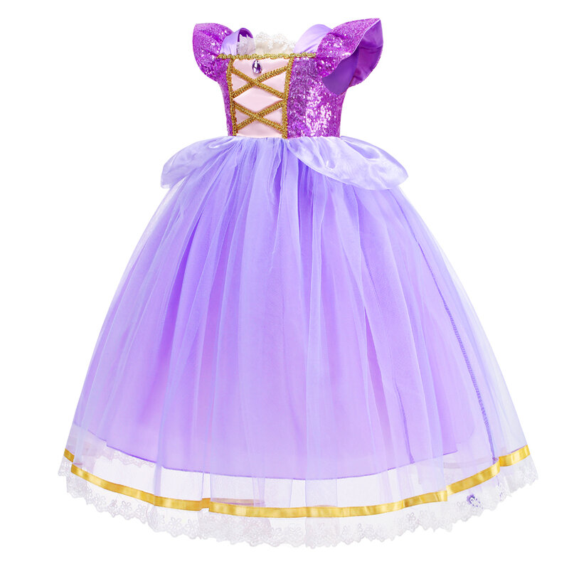 Meninas Princesa Rapunzel Cosplay Traje, Traje de Halloween, Lantejoulas Vestido Roxo, Festa de Aniversário Infantil, Vestidos De Baile De Carnaval