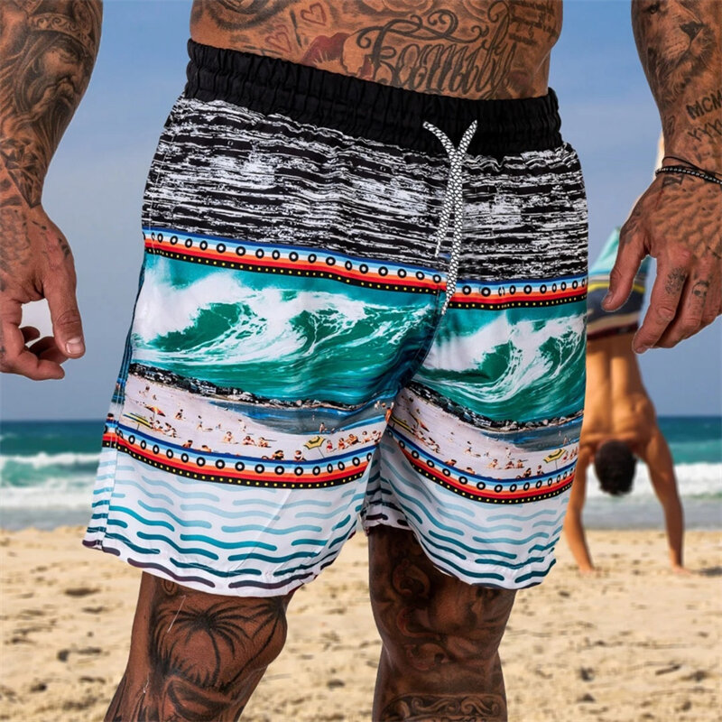 男性用の新しい夏のビーチショーツ,3Dプリント,カジュアルなストレートチューブ,伸縮性のあるマイクロ水泳パンツ,クール