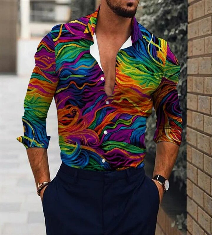 남성용 긴팔 티셔츠, 캐주얼 플로럴 컬러 상의, 골드 용수철, 부드럽고 편안한 HD 프린팅, 2023 여름 신상, 핫 세일