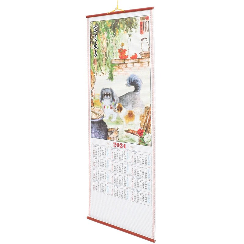 Drachen jahr Kalender 2024 Nachahmung Rattan hängende Schriftrolle jährlich der Wand landschaft dekorative Malerei (h-130) Büro neu