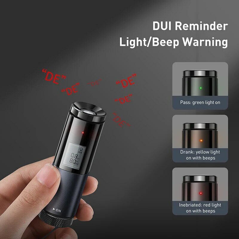 Baseus Tester alkohol non-kontak portabel, alat uji napas alkohol napas otomatis dapat diisi ulang dengan tampilan layar LED