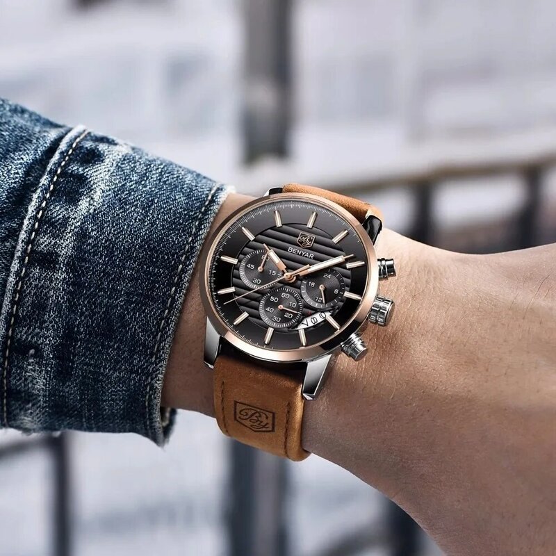 Benyar luxo relógio de aço inoxidável relógio de quartzo masculino casual exército com relógio de luxo à prova dwaterproof água exercício relógio relogio 2021