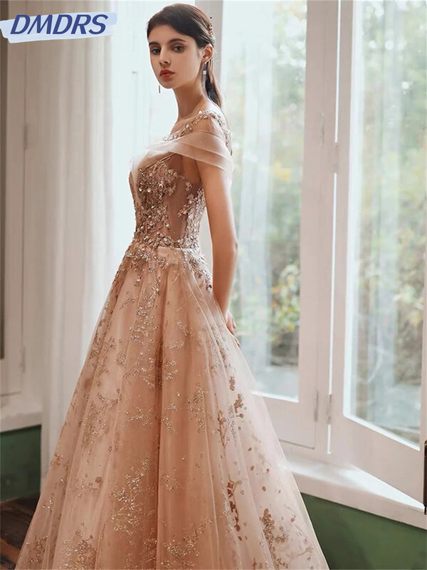 Luxurious Beaded Dress 2024 Charming Long Sleeve A-Line Evening Dresses Elegant Tulle Floor-length Gowns Vestidos De Novia
