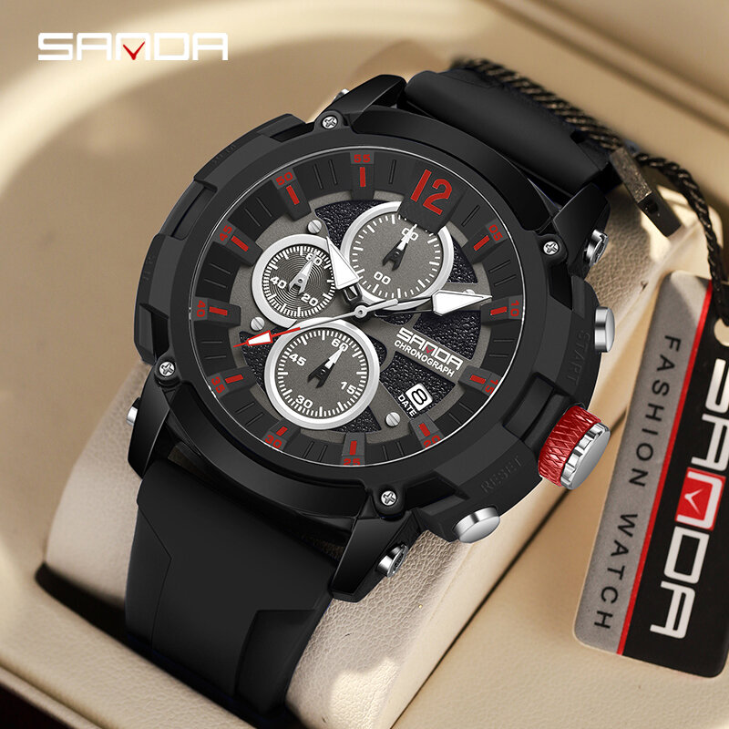 SANDA jam tangan 5312 anti air pria, arloji olahraga merek asli tangan bercahaya tanggal gerakan Quartz reloj hombre