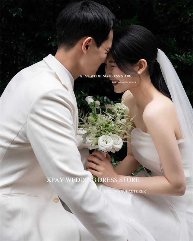 XPAY gaun pernikahan Organza Korea A Line sederhana korset elegan bahu terbuka pemotretan gaun pengantin kembali buatan khusus