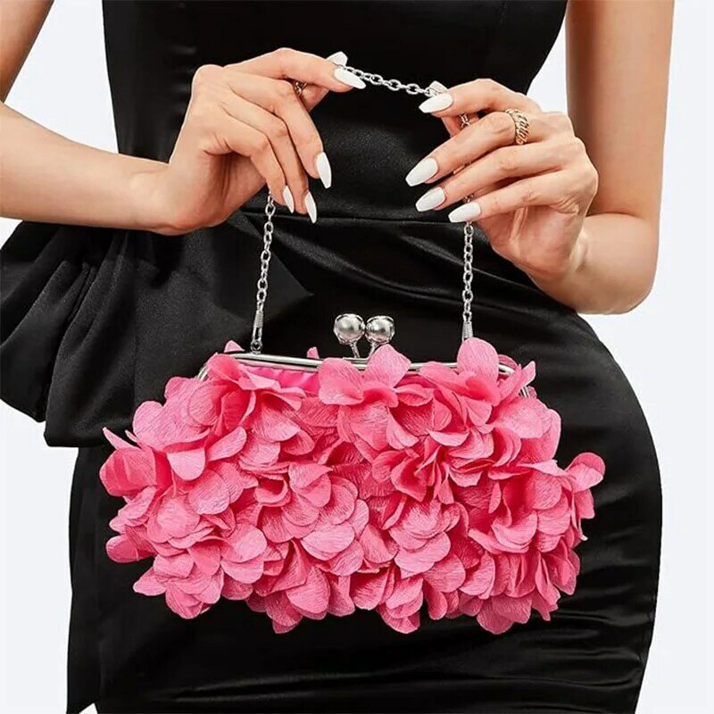Kleine Satin Blumen Geldbörse Luxus Marke Taschen für Frauen Trend 2024 Hochzeit Braut Abend Party Clutch Handtasche Kette Umhängetasche