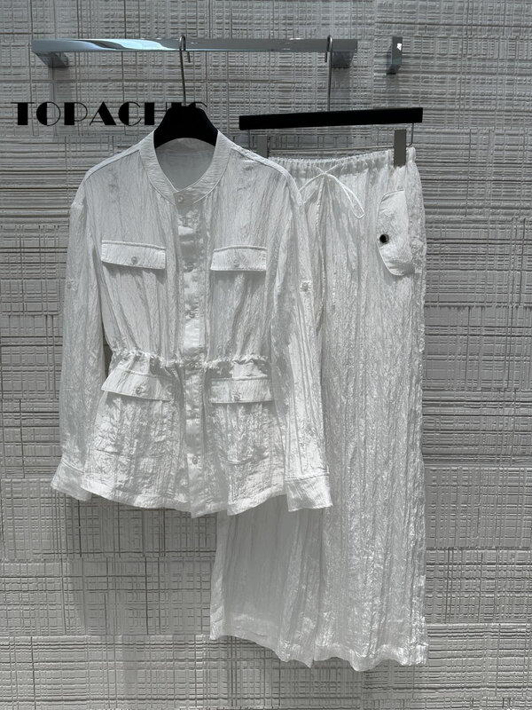 TOPACHCI-Camisa e calças de sol de peito único para mulheres, manga longa, fina e confortável, cintura coletora, clássico, 6,25